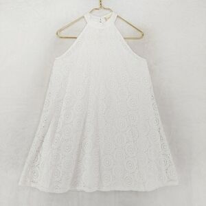 Altar'd State Women's White Eyelet Lace Tank Top Halter Neck Mini Dress P6377